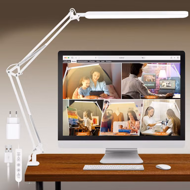 Lampada da ufficio a LED per architetti con supporto regolabile, bianca, 38 cm