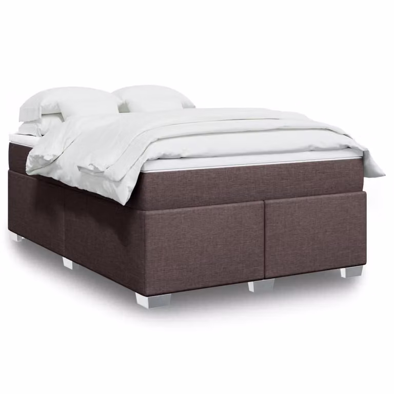 vidaXL Giroletto a Molle con Materasso Ibrido in Tessuto Marrone e Bianco L/P/H: 140 x 200 cm