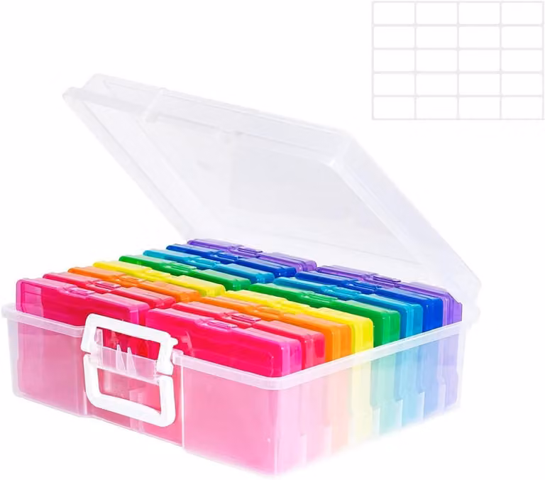 Scatola per la conservazione di fotografie, dimensioni 17x12 cm, confezione da 16 scatole, capacità per 2000 fotografie, trasparente, ideale per uso amatoriale