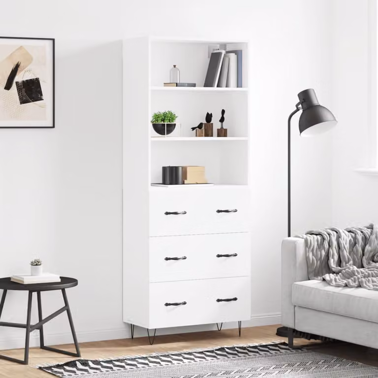 Credenza moderna vidaXL bianca in legno e metallo con ripiani interni L: 69,5 cm, P: 34 cm, H: 180 cm