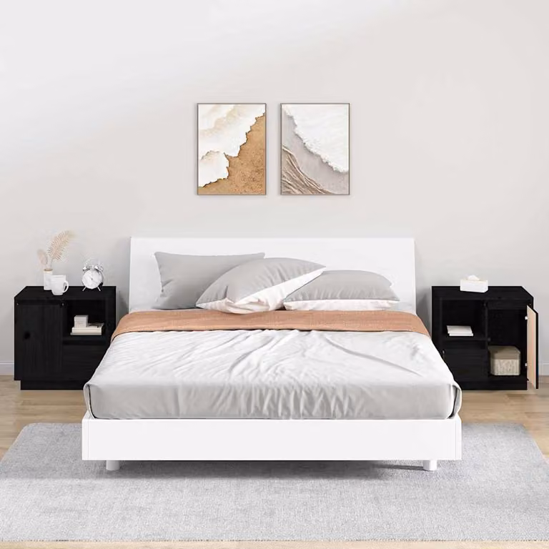 Set di 2 comodini vidaXL moderni in legno massello di pino neri L/P/H: 50 x 34 x 50 cm