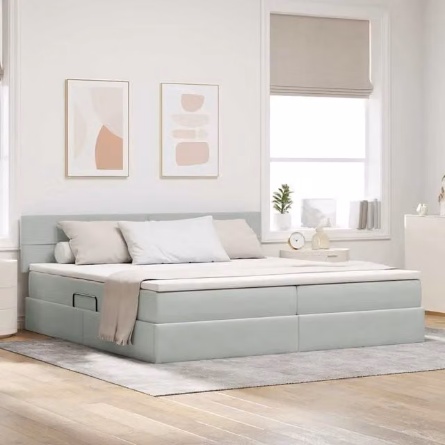 Letto con contenitore e illuminazione LED vidaXL in tessuto grigio con materasso a molle L/P/H: 204 x 200 x 200 cm – 1