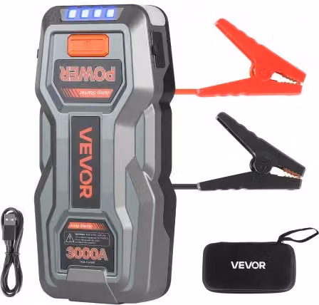 Avviatore di Emergenza per Batteria Auto VEVOR Portatile con Picco da 3000A, Batteria al Litio da 12V e Torcia a 3 Modalità, Colore Grigio