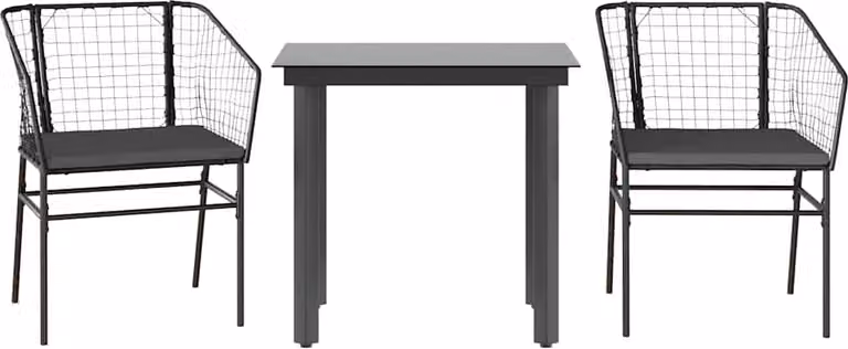 Set da Pranzo da Giardino 3 pz con Cuscini Polyrattan Vetro