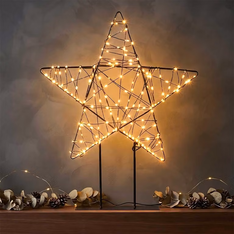 3.09 Stella decorativa a LED su supporto - circa 50 cm - 350 LED con effetto lampeggiante, luce bianca calda intensa e luce bianca calda standard