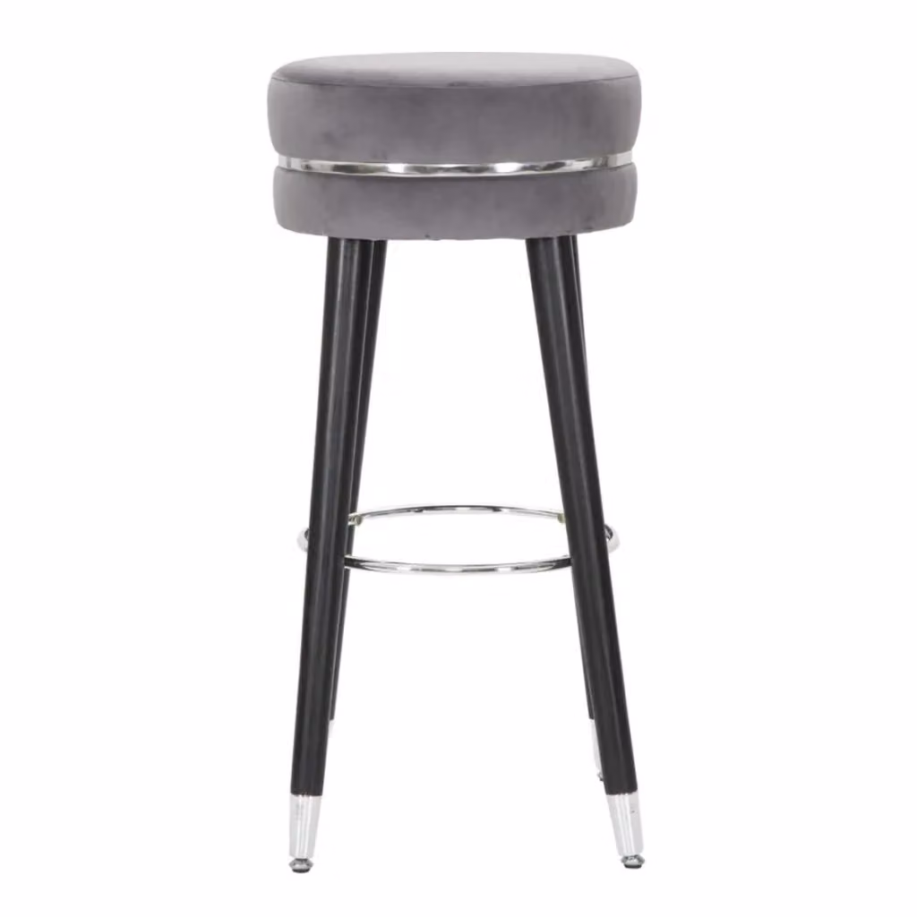 Sgabello da bar Vikasa Home Paris in velluto grigio e metallo silver, Altezza: 74 cm – 2