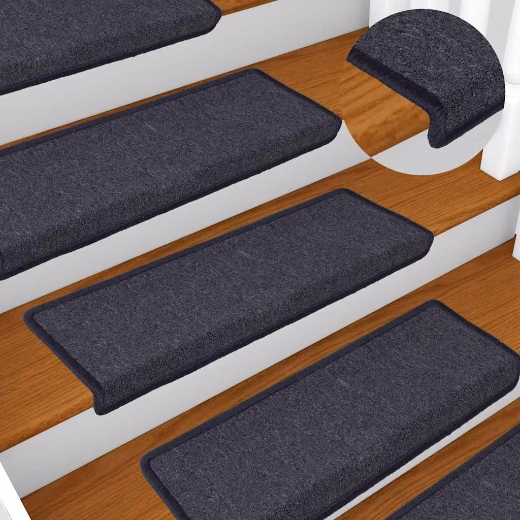 Set di 30 tappetini per scale vidaXL in polipropilene, antiscivolo e fonoassorbente, colore grigio scuro e blu, L 65 cm x P 21 cm x H 4 cm