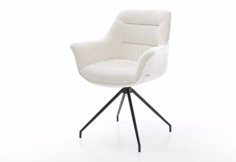 DELIFE Sedia da pranzo Kaira-Flex Bouclé Soft Beige con struttura a croce conica nera