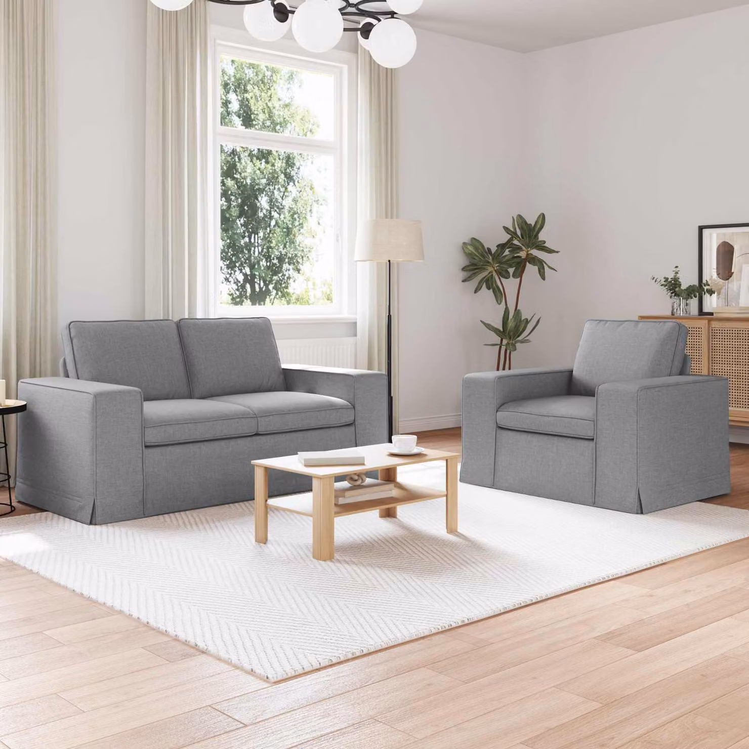 Set di 2 divani vidaXL moderni in tessuto grigio con struttura in metallo per soggiorno e camera da letto L/P/H: 182 x 80 x 82 cm – 1