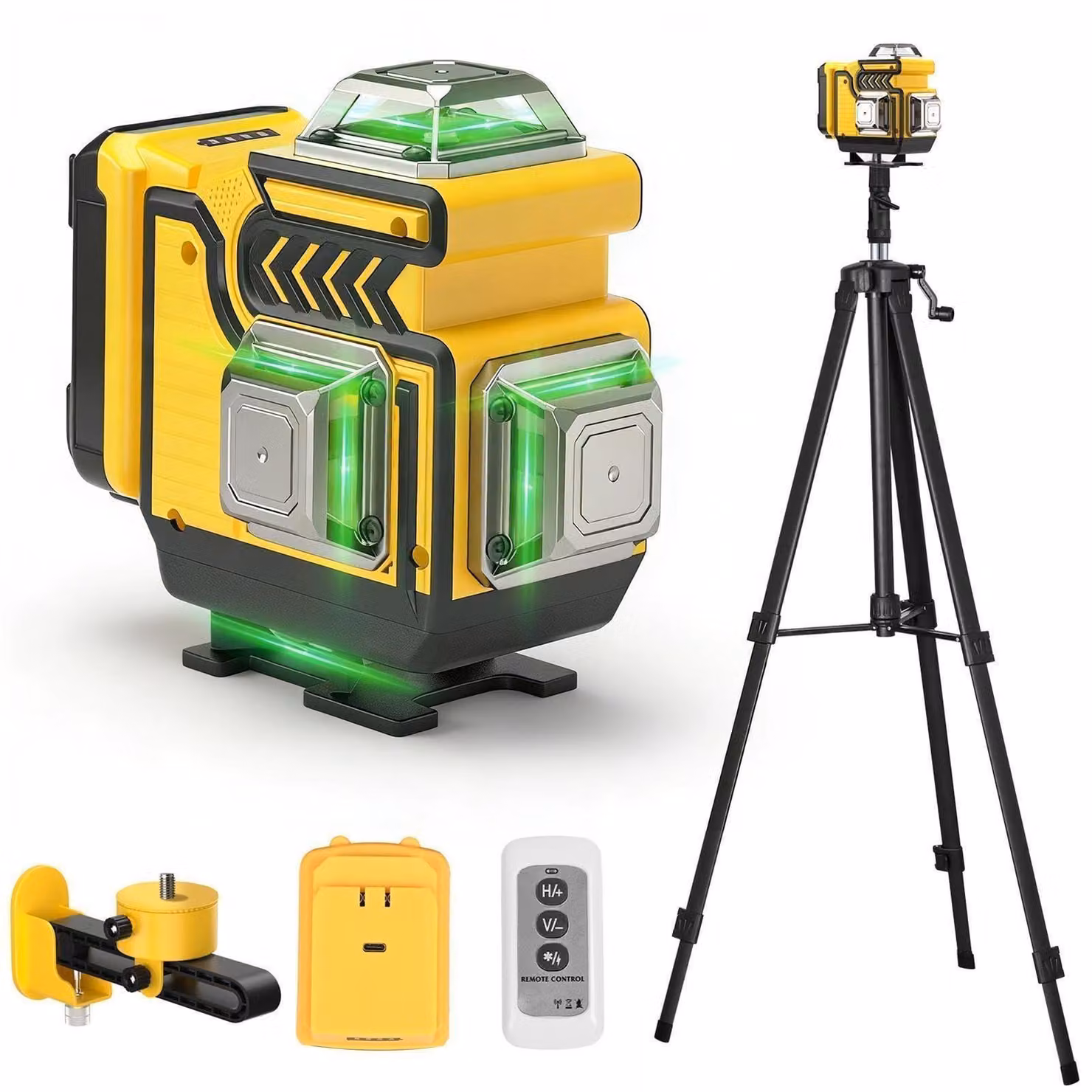 Livella laser - 4 raggi x 360° - Autolivellante - Laser verde - 16 linee - Con treppiede