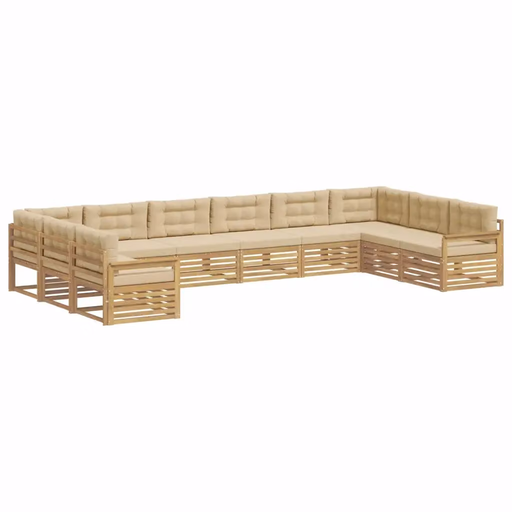 Set di divani da giardino a forma di L vidaXL in legno di acacia con cuscini beige e marrone – 2