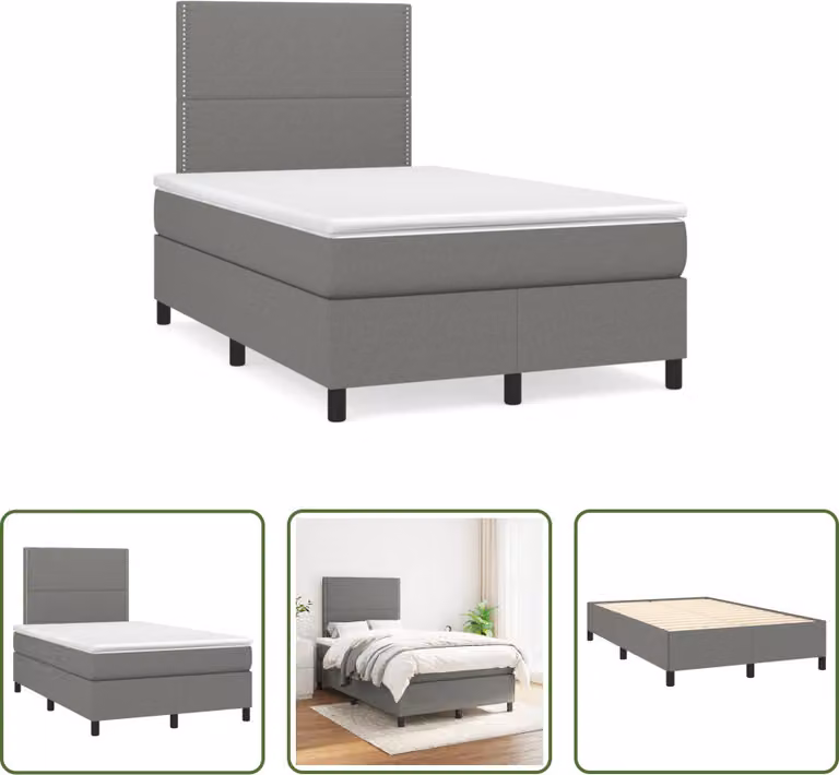 The Living Store Letto a molle con materasso grigio scuro 120x190 cm in tessuto