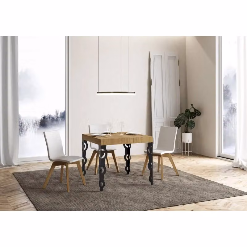 Tavolo allungabile Itamoby Karamay moderno in legno e metallo, colore Antracite e Quercia, L/P: 90 x 90 cm, estensibile fino a 246 cm – 2