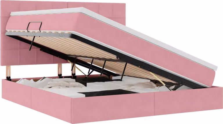 Letto con contenitore LED e materasso Rosa 160 x 200 cm Velluto