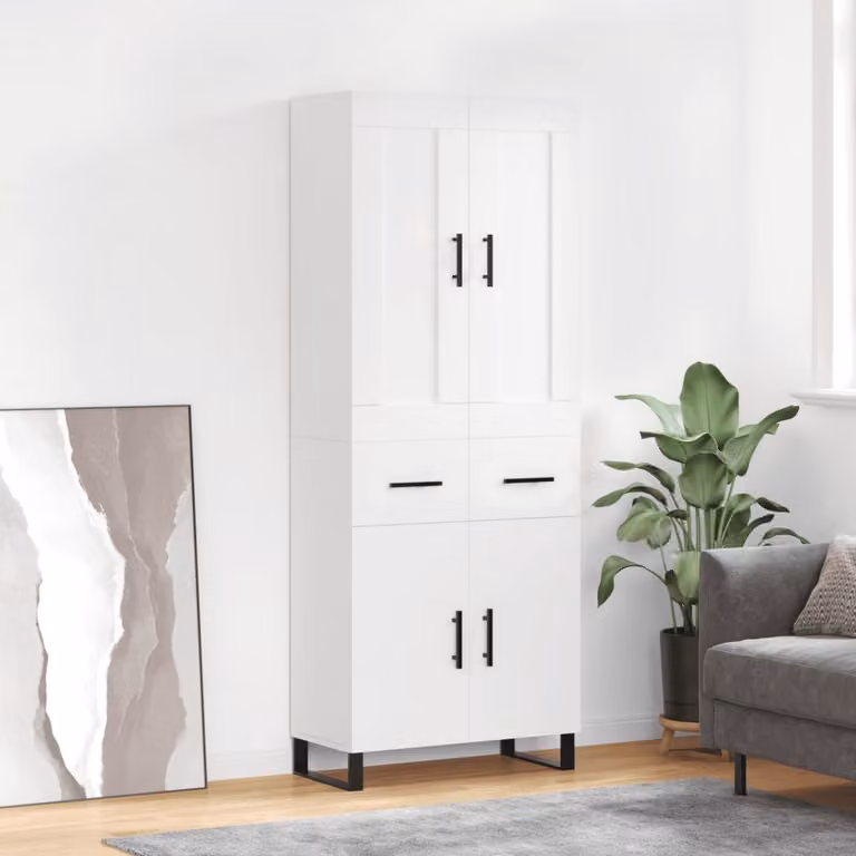 Credenza moderna vidaXL bianca in legno e metallo con ante a battente L/P/H: 69,5 x 34,0 x 180,0 cm