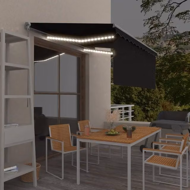 Tenda da Sole Retrattile Manuale con LED-Tenda parasole per Patio 3,5x2,5 m Antracite