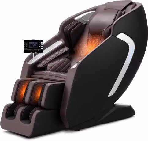 VEVOR Poltrona Massaggiante 4D con Pista SL, Sedia da Massaggio Reclinabile a Gravità Zero con Riscaldamento, 36 Airbag, Comando Vocale AI e Schermo LCD, Rivestimento in Pelle Sintetica Marrone
