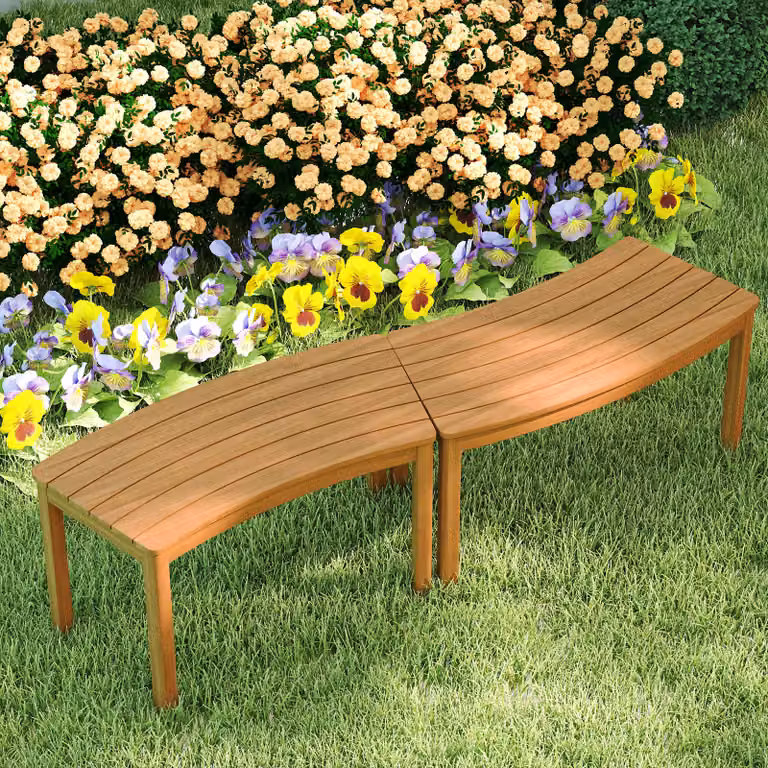 Set di 2 panchine curve Costway in legno di acacia marrone per giardino e terrazza