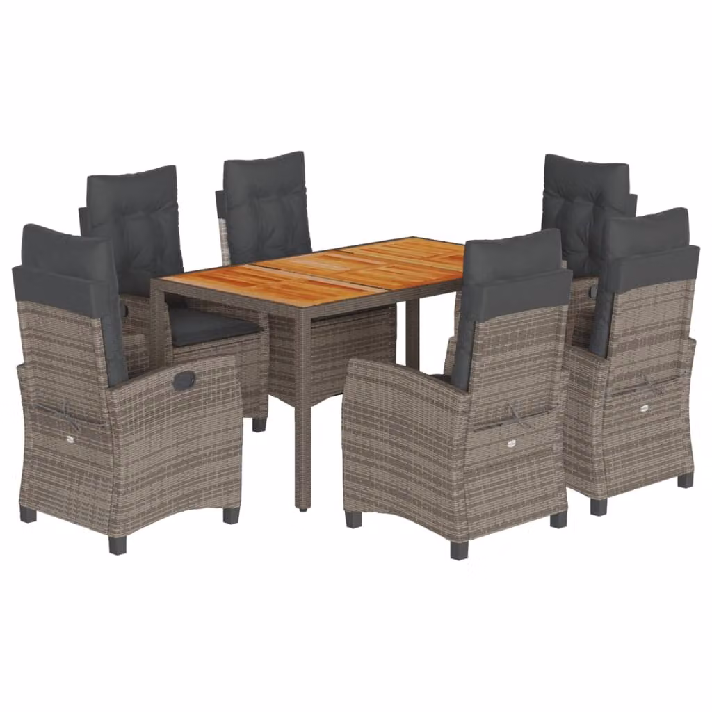 Set da Pranzo da Giardino 7 pz con Cuscini in Polyrattan Grigio