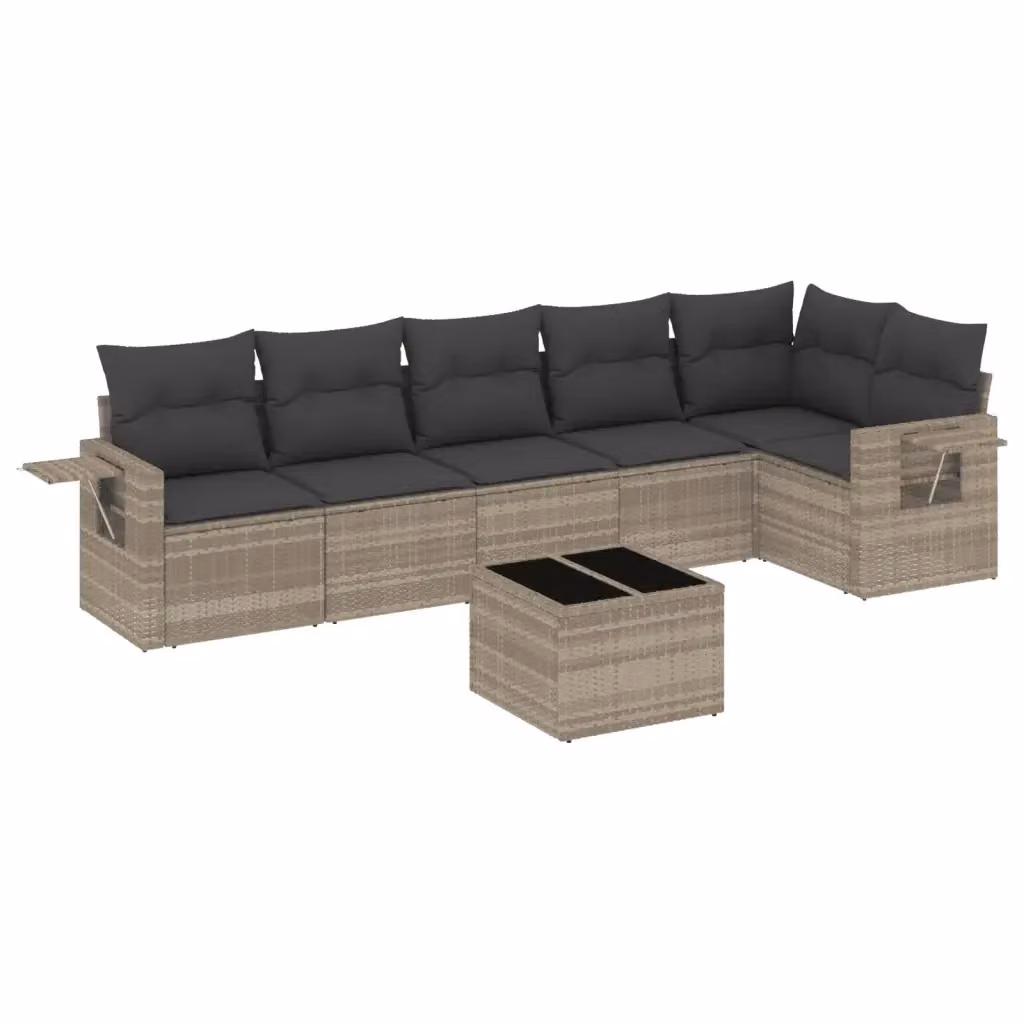 vidaXL Set Divani da Giardino 7pz in Polyrattan con Cuscini Grigio Chiaro e Tavolino da Esterno – 2