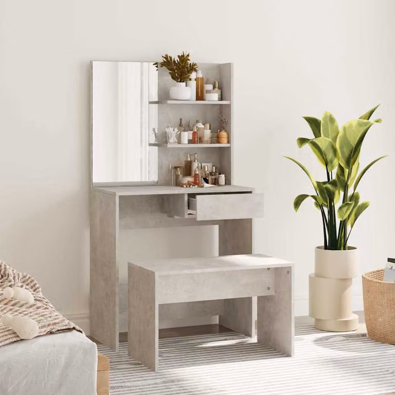 Set Tavolo da Toeletta vidaXL Grigio, L/P/H: 74,5 x 40 x 141 cm