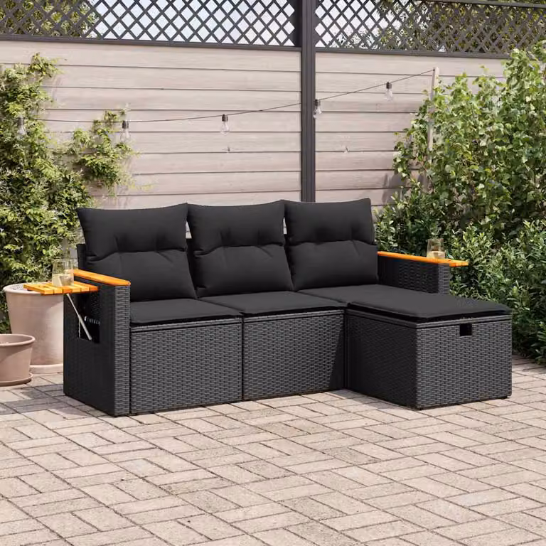Maison Exclusive - Set divani da giardino 4 pezzi con cuscini in polyrattan nero