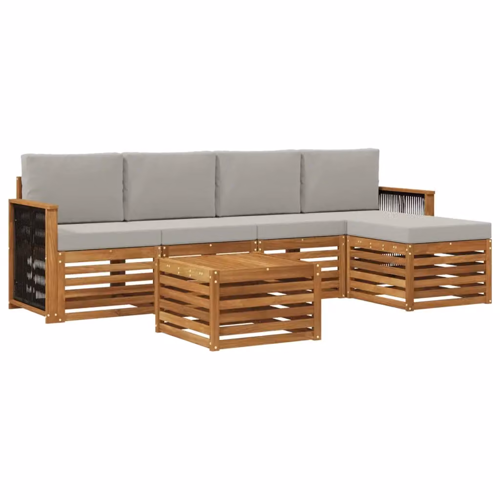 Set di divani da esterno a L con tavolo e pouf vidaXL in legno di acacia, beige e grigio – 2