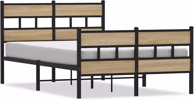 Letto matrimoniale in metallo e legno color rovere con giroletto, L/P/H: 120 x 200 x 91.5 cm – 1