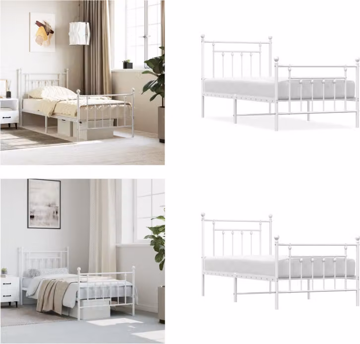 vidaXL Struttura letto con testiera e pediera in metallo bianco 90x190 cm - Struttura letto - Cornici letto - Struttura letto - Letto