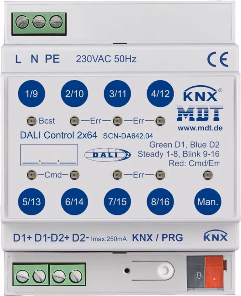 MDT DALI Control 2x64 Gateway, 4TE, REG, 1 pz.