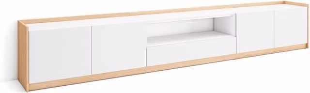 Mobile TV Soggiorno, 310x50x37 cm, Per TV fino a 80", Mobile Soggiorno, Bianco e Rovere soft