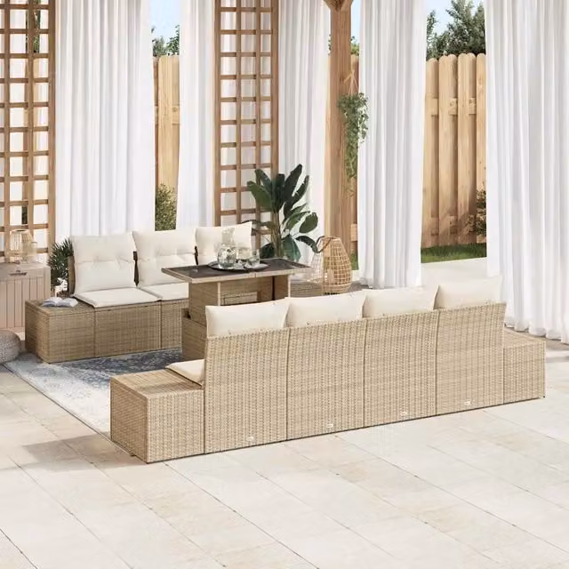 Set di divani 8 pz Beige e Crema polyrattan 3349127