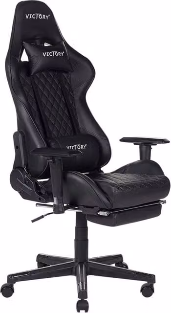 Sedia da gaming BELIANI nera in ecopelle con braccioli regolabili, poggiatesta e poggiapiedi, ideale per ufficio e casa, L: 55 cm, P: 60 cm, H: 120 cm – 1