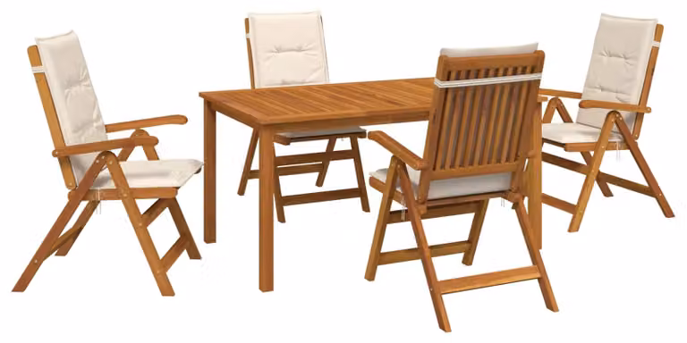 Set da pranzo da giardino composto da 5 pezzi, in legno massello di acacia naturale