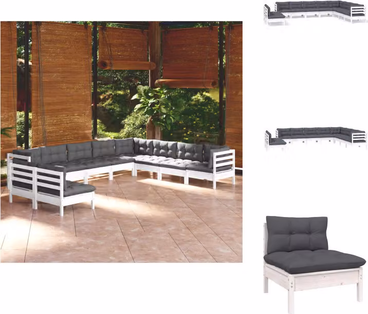 vidaXL Set da giardino da 10 pezzi con cuscini in legno di pino massiccio bianco - Set di mobili da giardino
