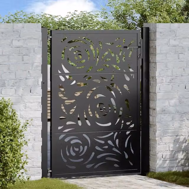 Cancello da giardino nero 100x125 cm con design a fiamma 4100990