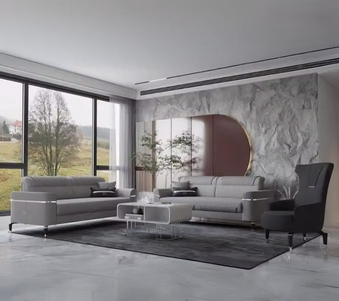 Sofa Garnitur Zweisitzer Sessel Sofas Stoffsofa Couch Polstersofa Grau