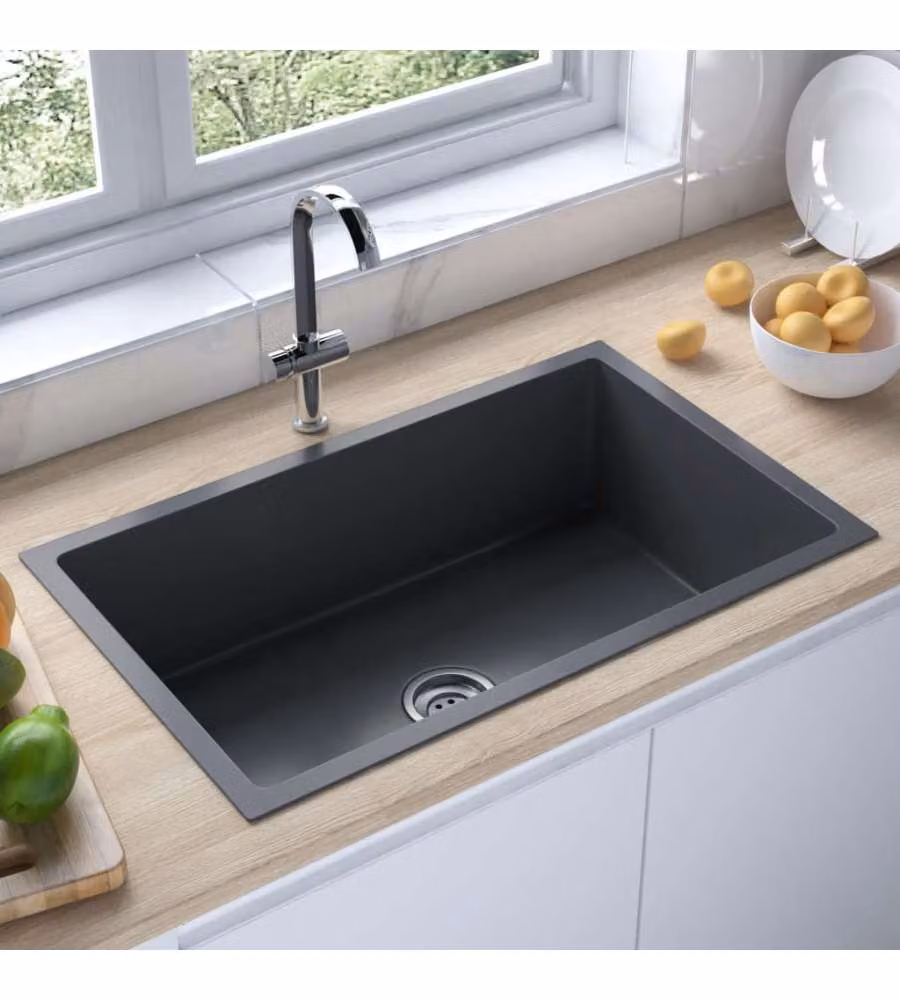 Lavello da cucina vidaXL in acciaio inox nero L 70 cm x P 44 cm x H 20 cm – 2