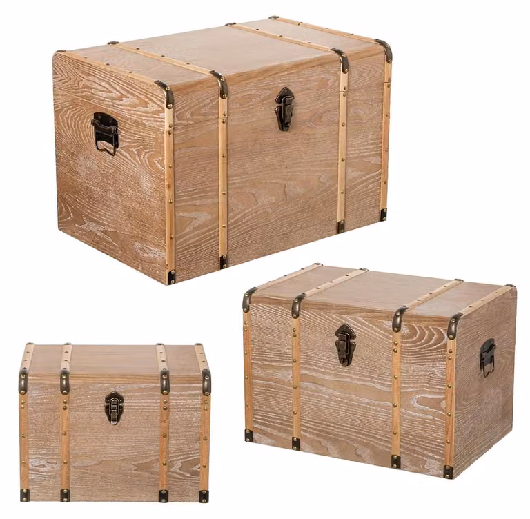 Set di 3 cassette in legno, usurate, dal colore naturale, dimensioni 60x40x40 cm