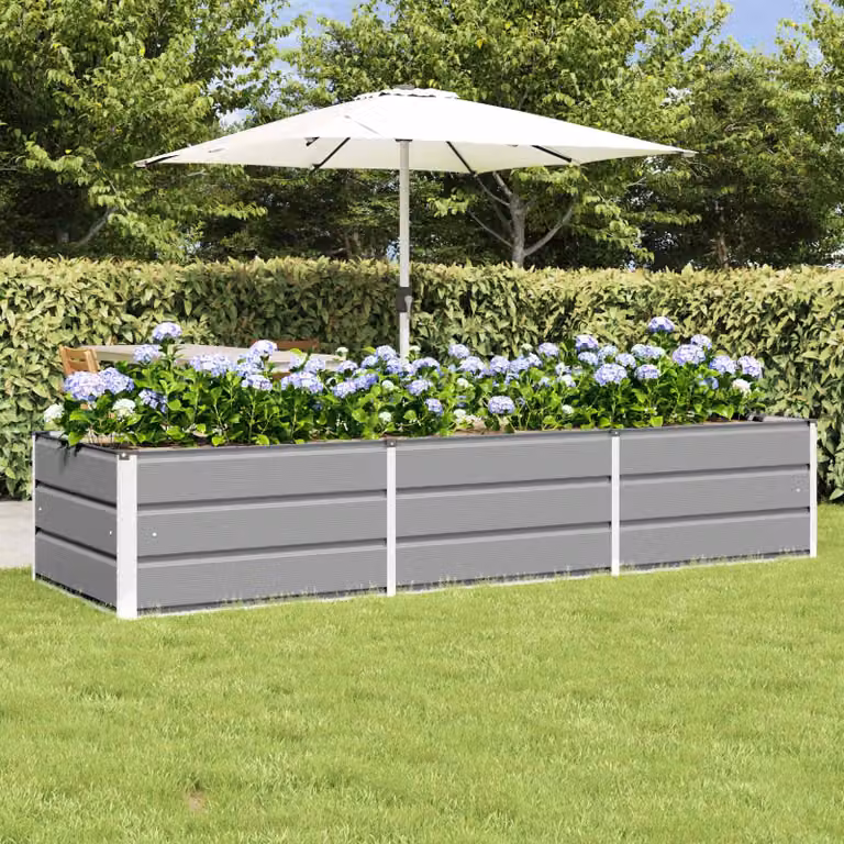 Fioriera vidaXL in acciaio e plastica, colore grigio, L: 240 cm, P: 80 cm, H: 45 cm