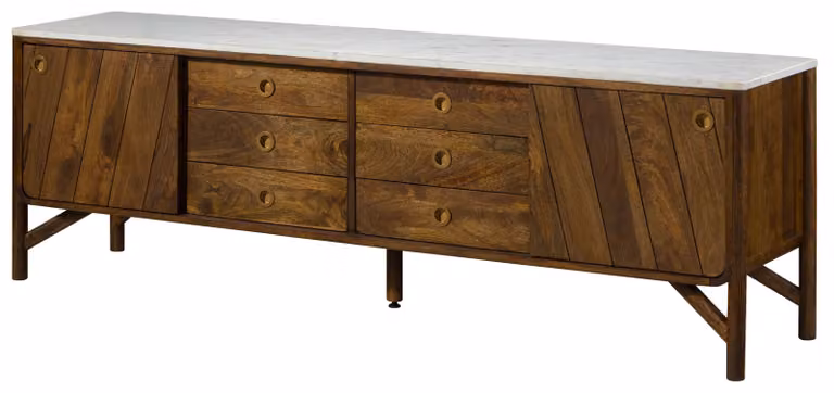 MASSIVMOEBEL24 | Credenza in legno di mango 200x45x65 oliato marrone / vero marmo LOS ANGELES #13