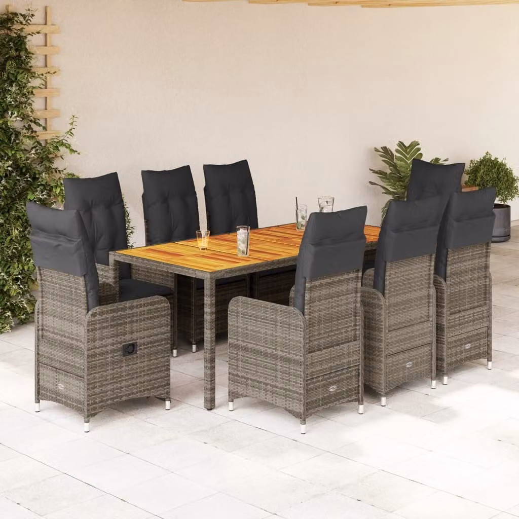Maison Exclusive - Set da giardino bistrot 9 pezzi con cuscini grigio in polyrattan