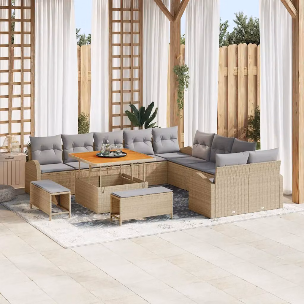 Set Divano da Giardino vidaXL a forma a U composto da 13 pezzi con cuscini in beige e grigio chiaro – 1