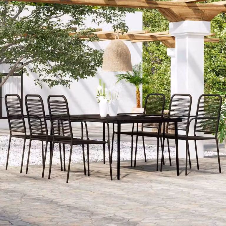 Set da pranzo da giardino moderno vidaXL in acciaio nero e vetro, 7 pezzi