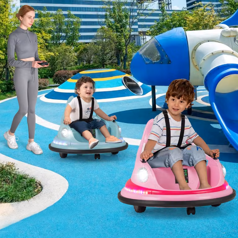 Costway Autoscontro cavalcabile per bambini 12V con telecomando e joystick, rotazione 360° connessione wireless, Rosa
