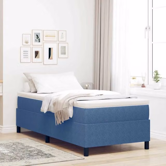 Letto a molle Blu e Bianco 100 x 200 cm Tessuto in Cords 3337450
