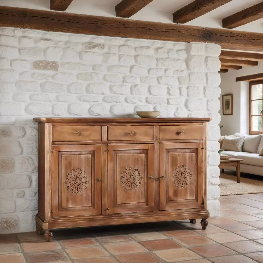 Madia credenza 3 porte in legno stile country noce consumato Mobili 2G L: 104 cm, P: 43 cm, H: 98 cm – 1