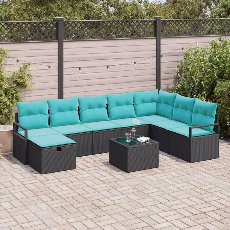 Maison Exclusive - Set di divani da salotto, 9 pezzi, in rattan sintetico nero