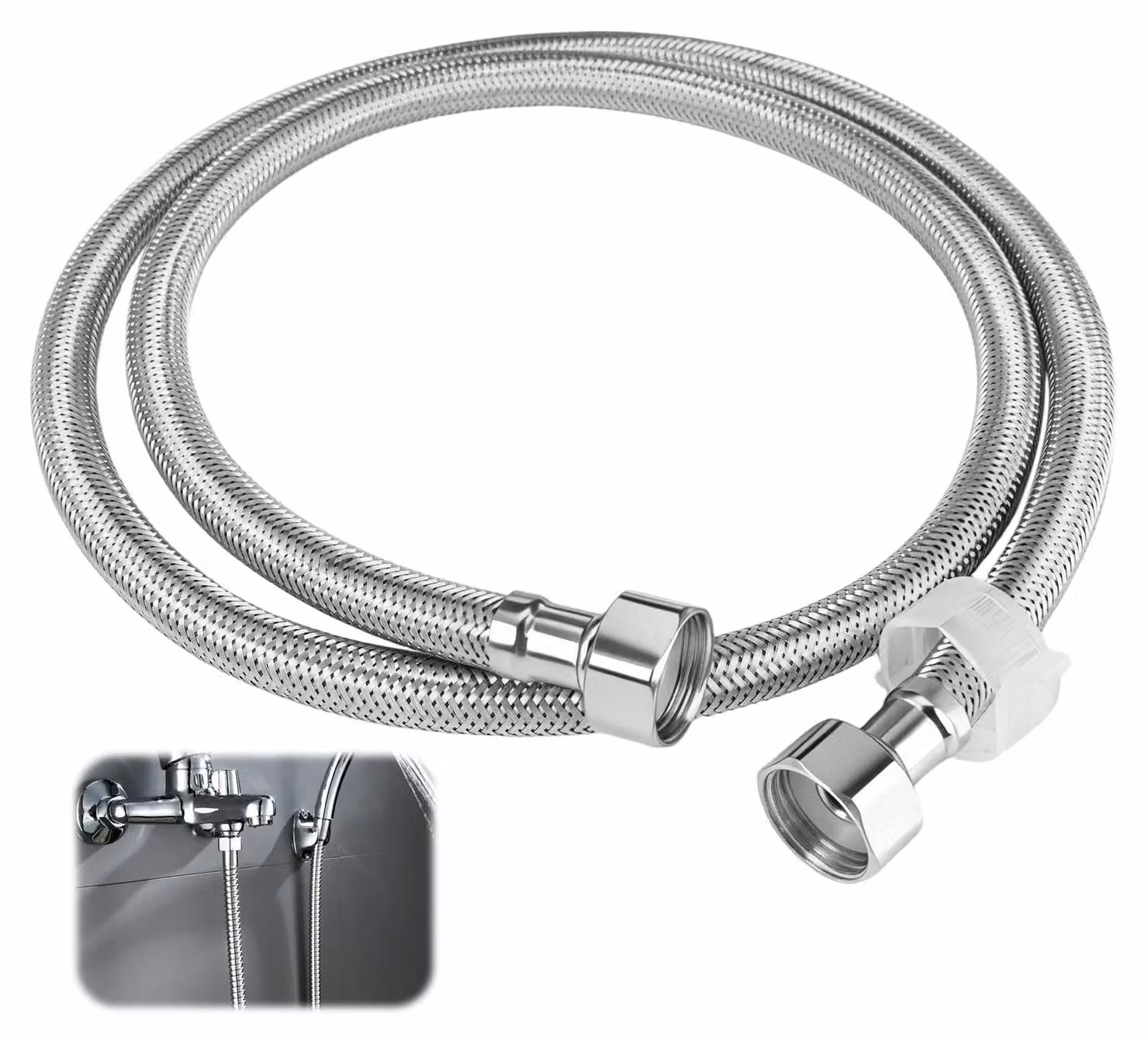 Tubo flessibile in acciaio inossidabile, lunghezza 120 cm, attacco G1/2, per rubinetto