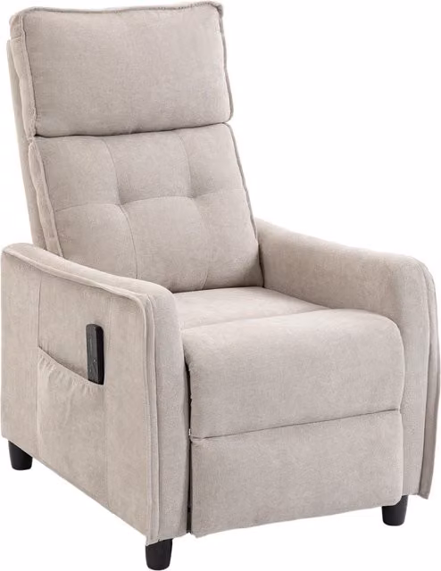 Poltrona Reclinabile Manuale HOMCOM in Tessuto con Effetto Lino e Telecomando, Colore Beige